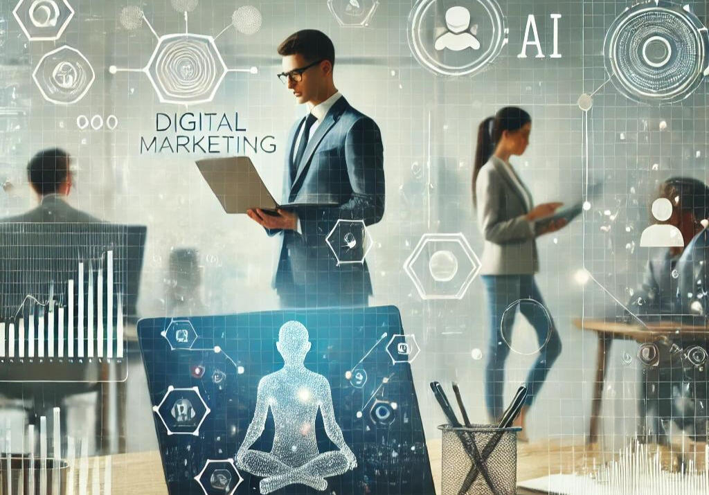 Graphic showing a busy digital marketing team